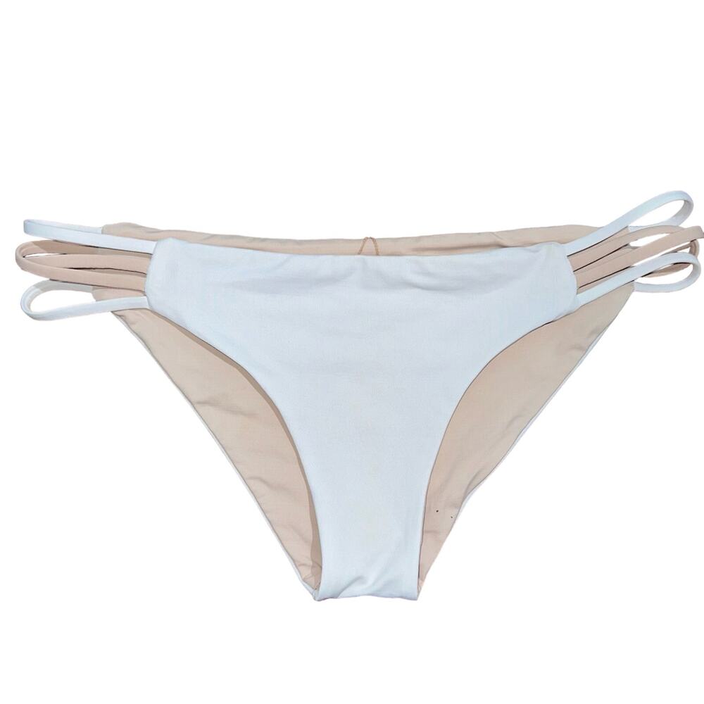 L*space White Tan Reversible Low Down Strappy Side Bikini Bottoms Size Small